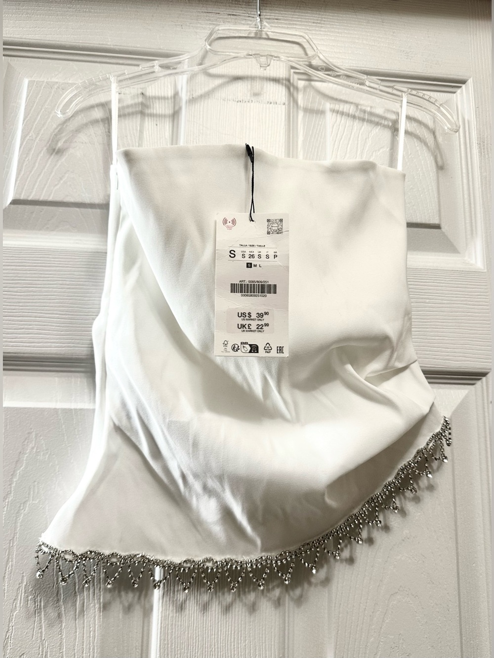 White Beaded Hem Strapless Top